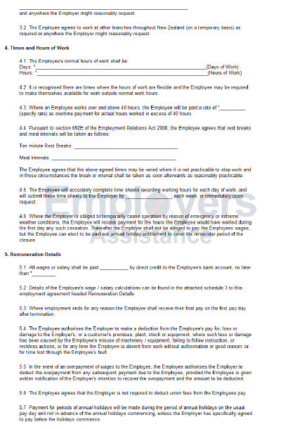 Part Time Employment Contract & Agreement - Employers 